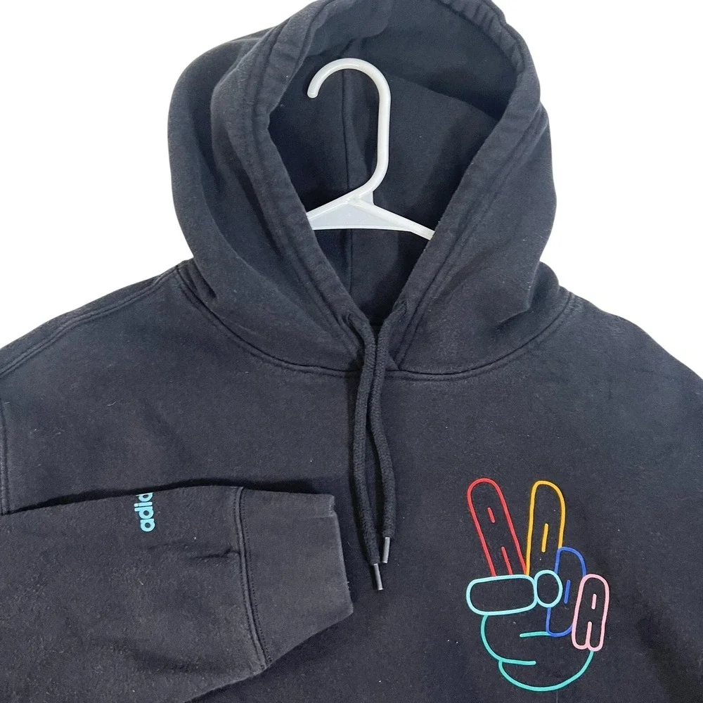 Adidas Hoodie Mens Large Trefoil Peace Sign‎ Graphic Pullover Sweatshirt